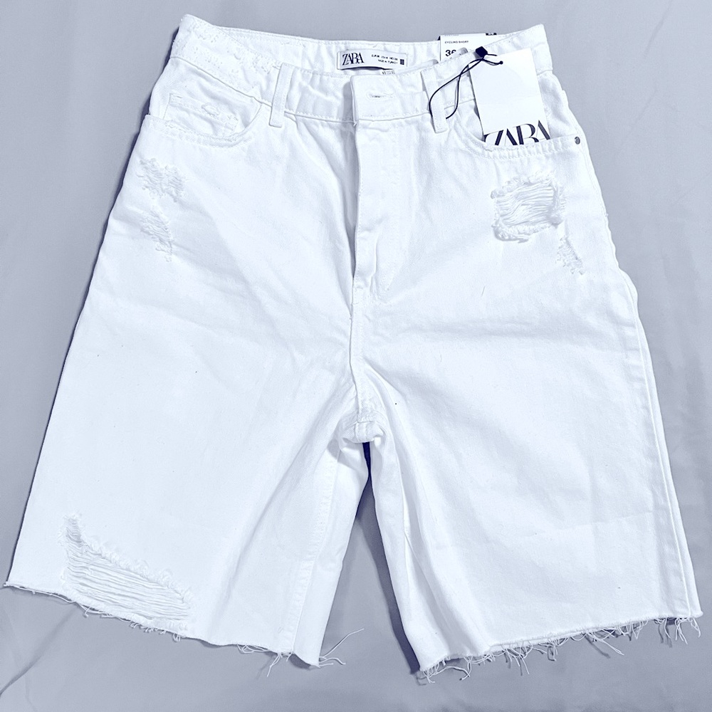 NWT - Zara high waisted distressed mom cycling denim